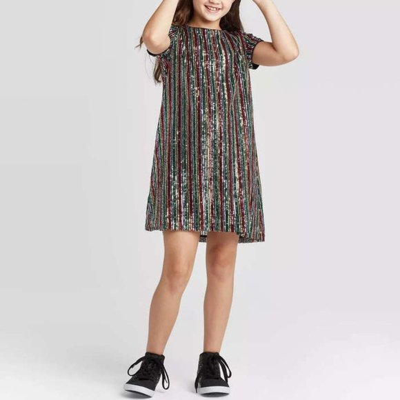 art class Other - Art Class Girl's Rainbow Stripes Crew Neck Short Sleeve Sequin Mini Dress XL